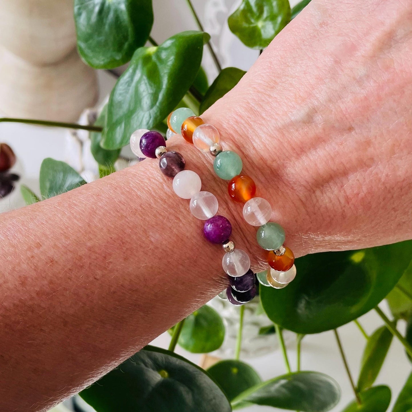 Crystal Gemstone Bracelet Sterling Silver Beads - Emotional Balance
