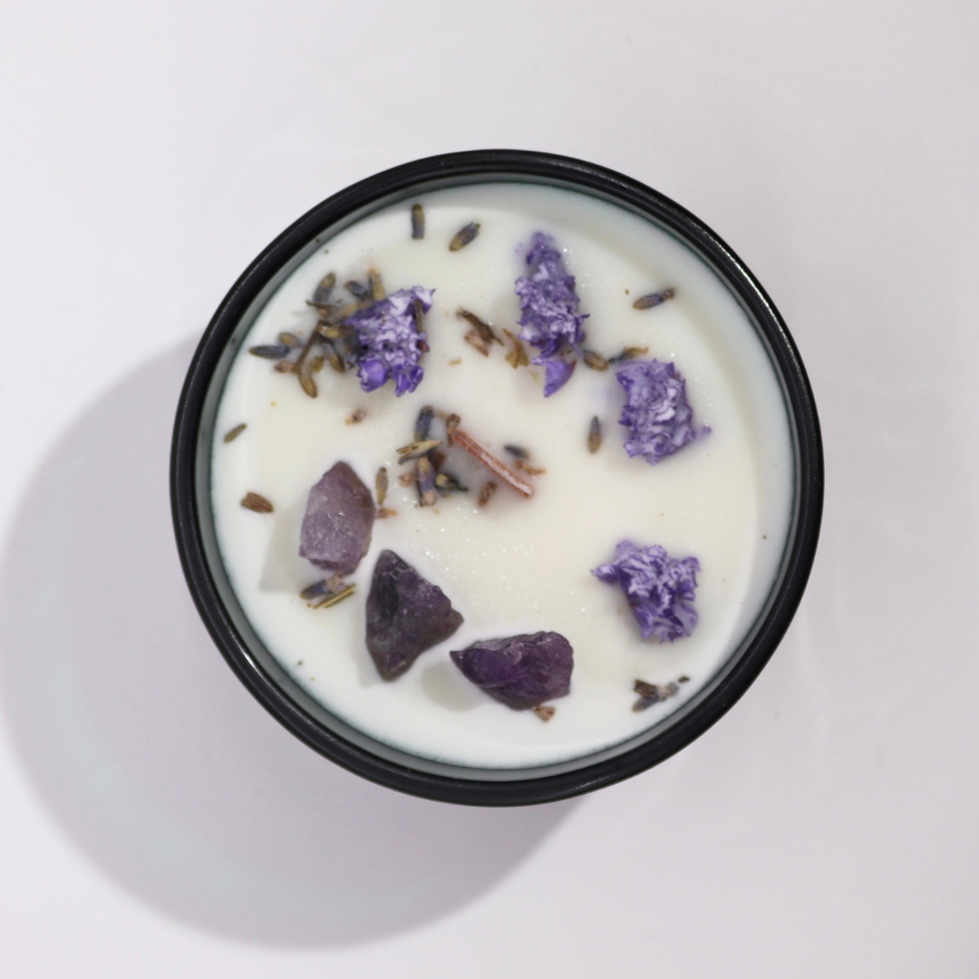 The Moon- Hop Hare Crystal Flower Candle - Amethyst and Lavender