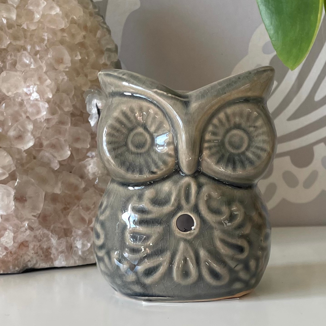 Ceramic Owl Oil and Wax Melt Burner - Sage, Natural or Gris