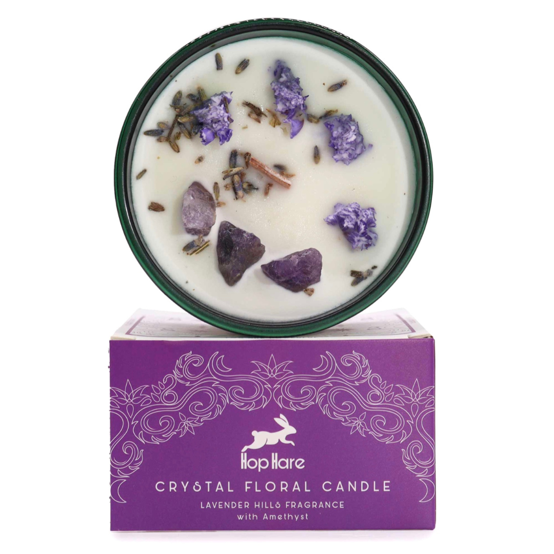 The Moon- Hop Hare Crystal Flower Candle - Amethyst and Lavender