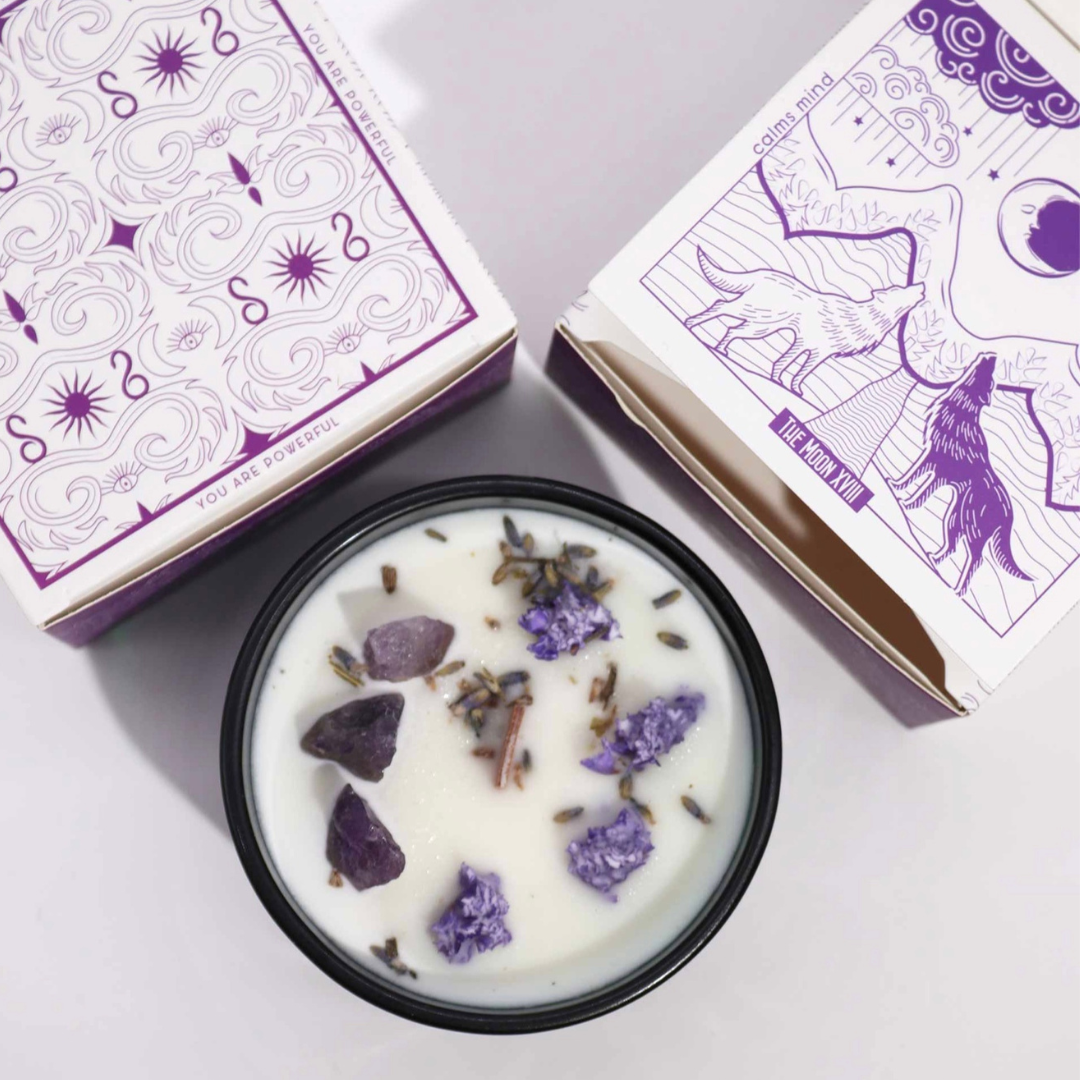 The Moon- Hop Hare Crystal Flower Candle - Amethyst and Lavender