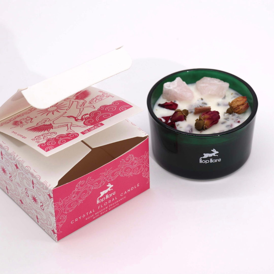 The Lovers - Hop Hare Soy Candle - Rose Quartz and Rose Meadow