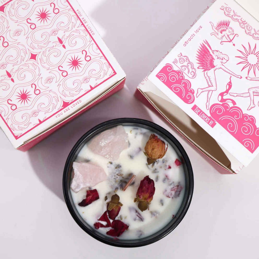 The Lovers - Hop Hare Soy Candle - Rose Quartz and Rose Meadow