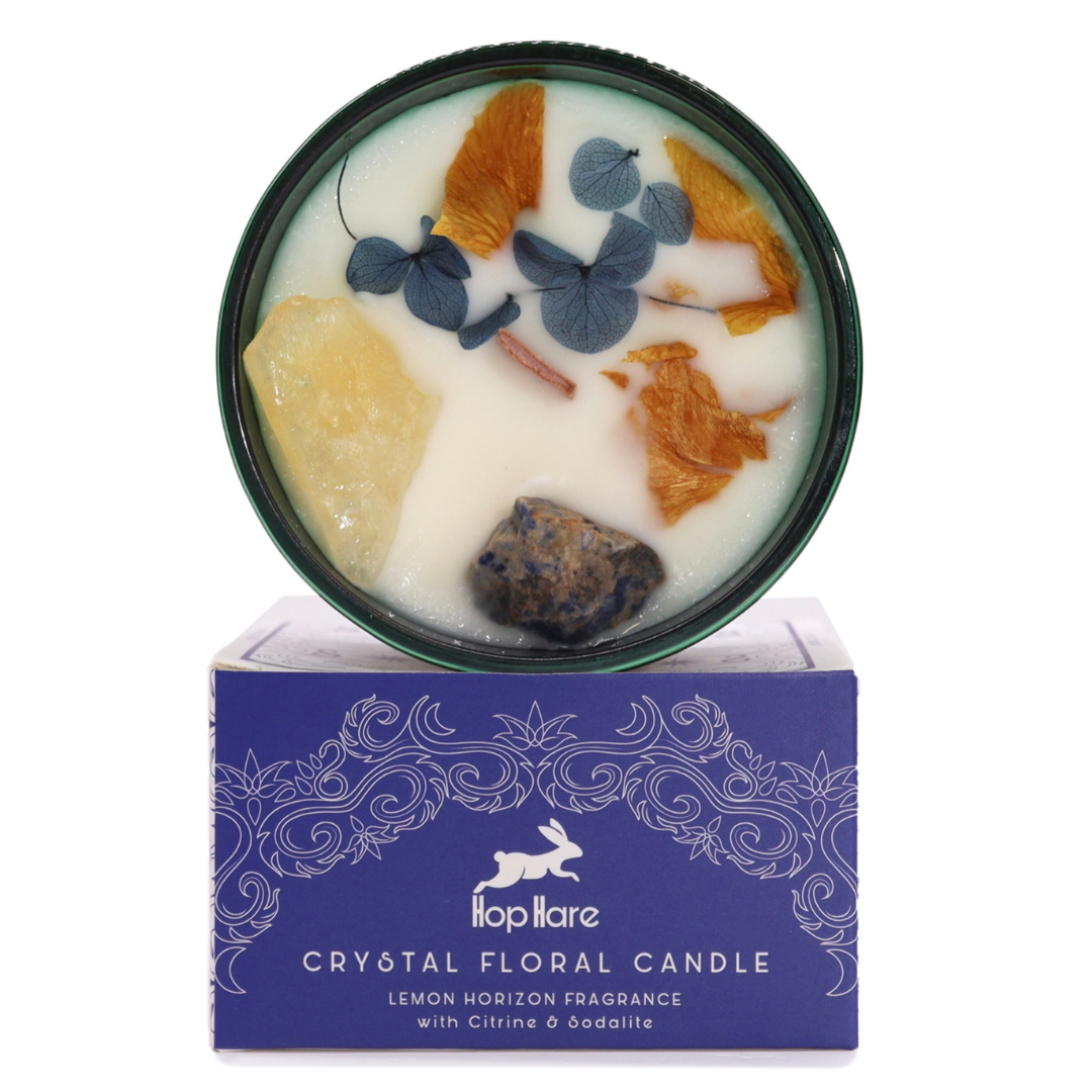 The Sun - Hop Hare Crystal Flower Candle -Citrine and Sodalite -Lemon Horizon
