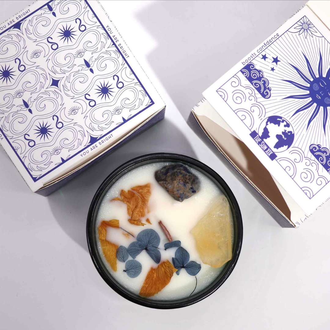 The Sun - Hop Hare Crystal Flower Candle -Citrine and Sodalite -Lemon Horizon