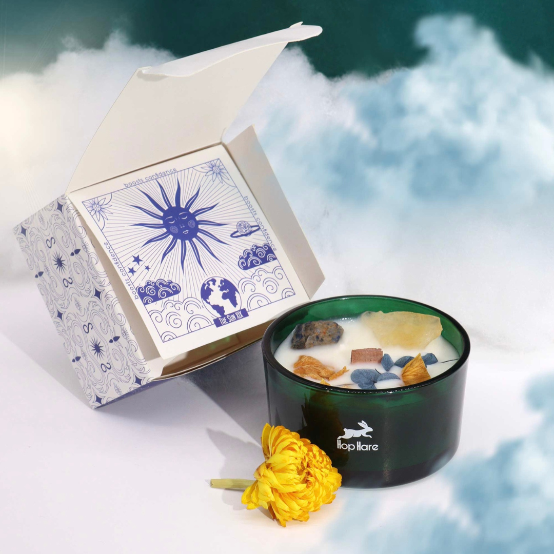 The Sun - Hop Hare Crystal Flower Candle -Citrine and Sodalite -Lemon Horizon