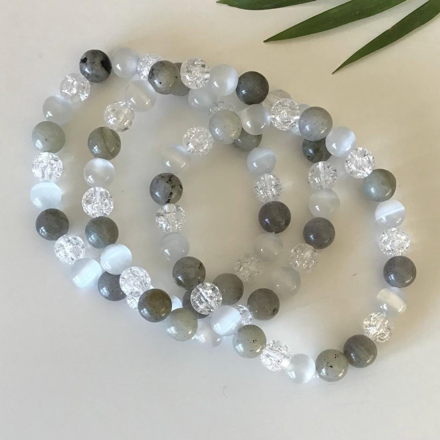 Clarity Crystal Bracelet- Selenite , Labradorite and Crackle Quartz