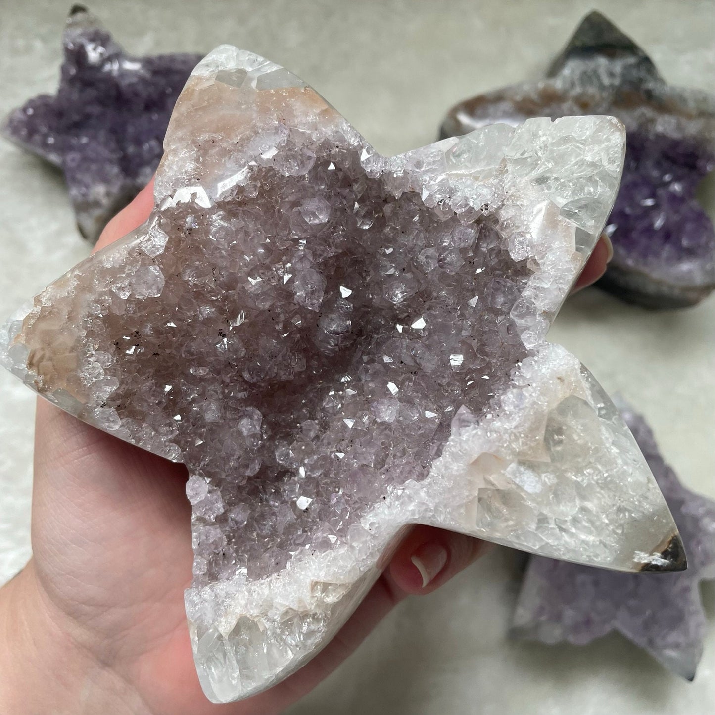 Large Druzy Amethyst Cluster Star Carving
