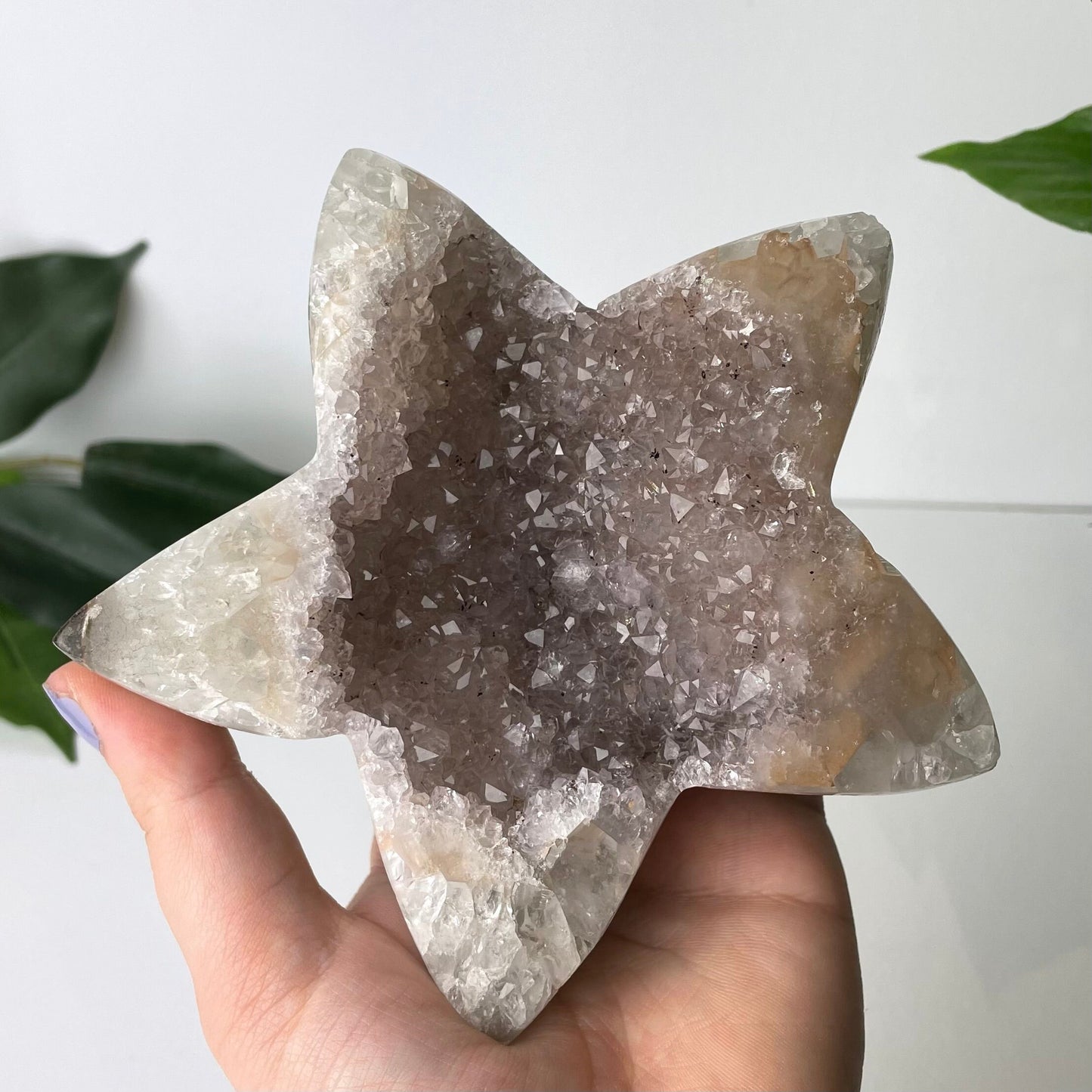 Large Druzy Amethyst Cluster Star Carving