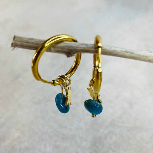 Apatite Crystal Starburst Huggie Hoop Earrings -18kt Gold Plated
