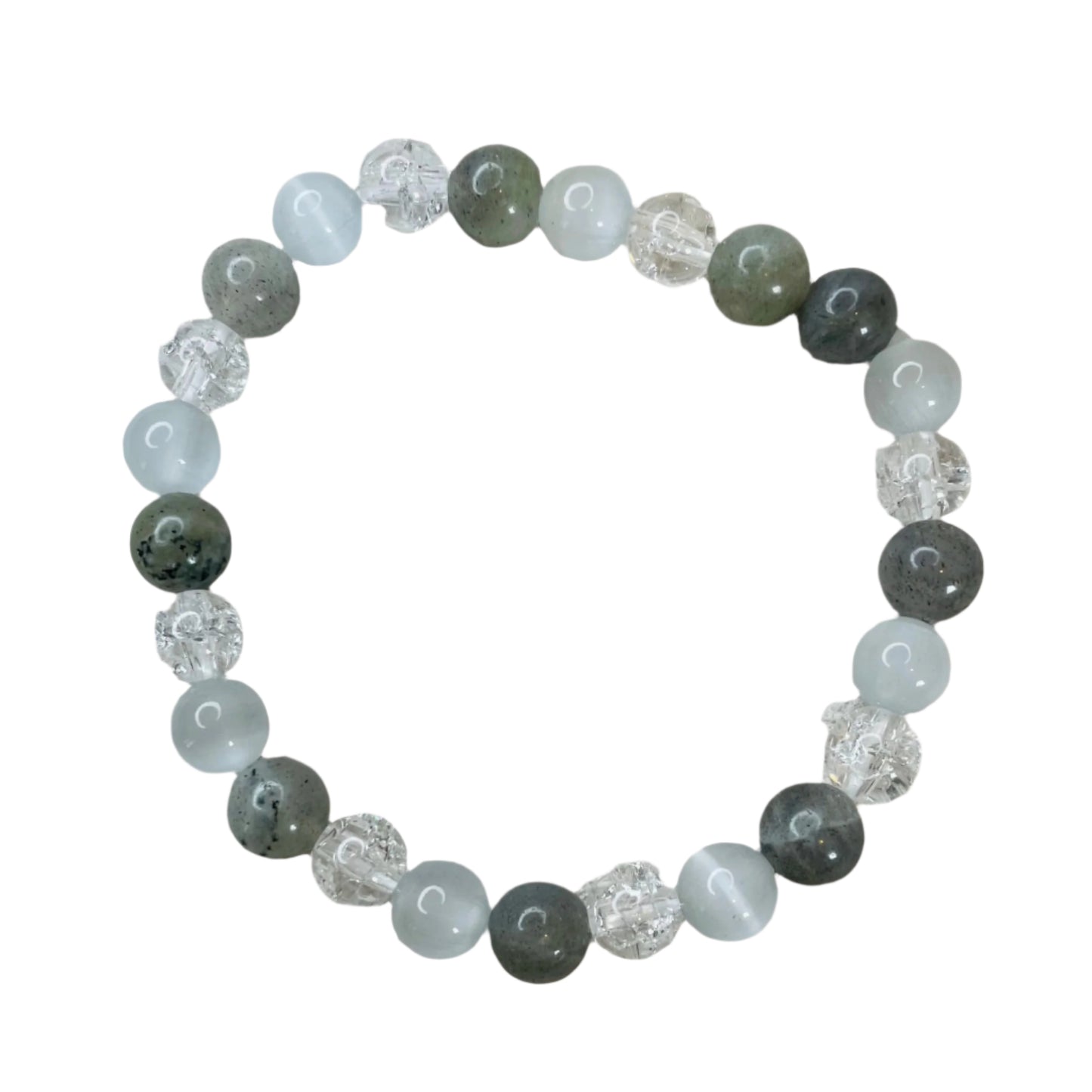 Clarity Crystal Bracelet- Selenite , Labradorite and Crackle Quartz