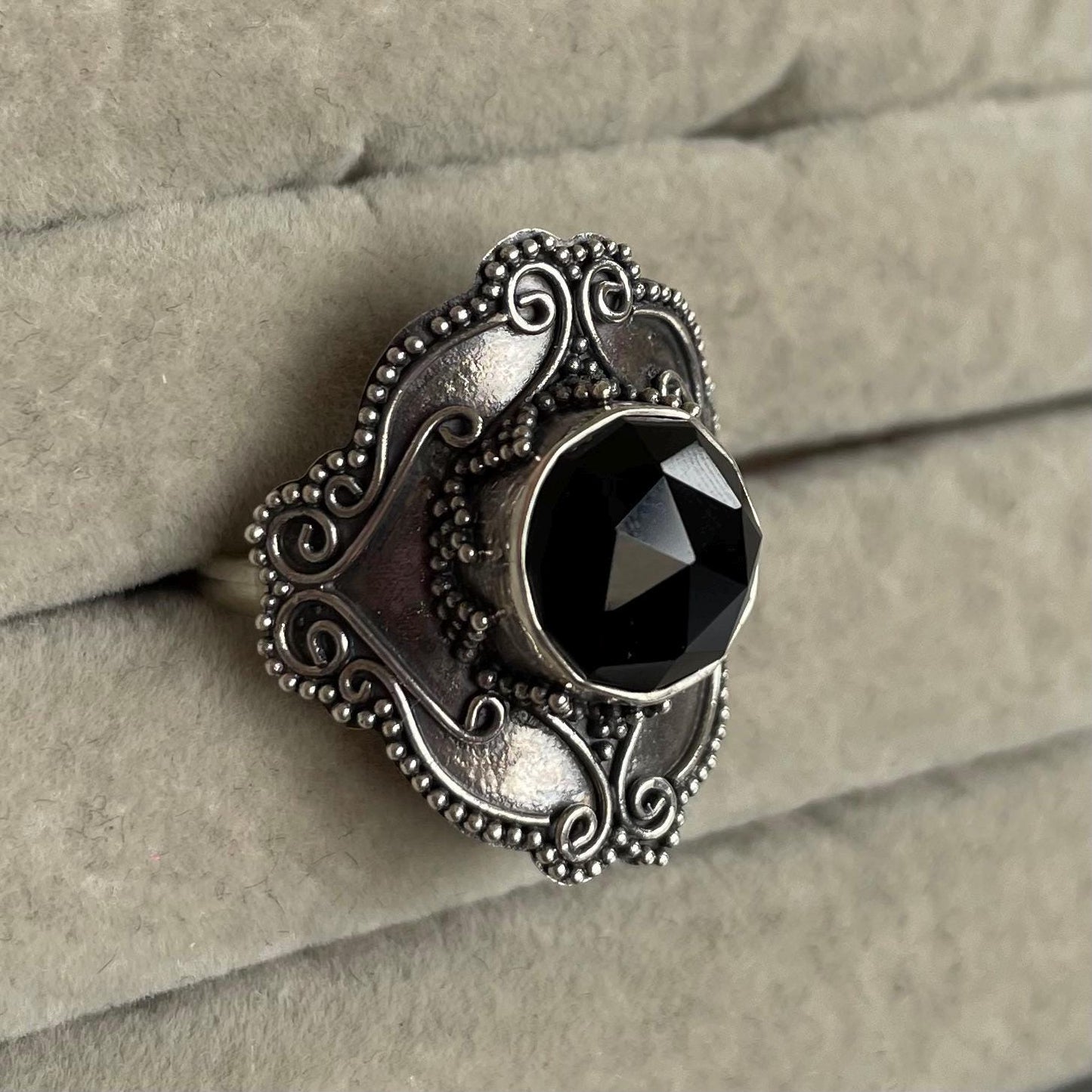 Black Onyx Faceted Sterling Silver Ring