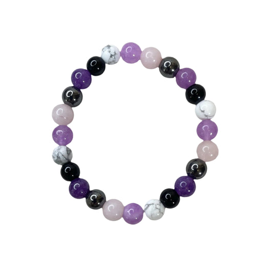 Emotional Balance Crystal Bracelet -Rose Quartz, Howlite,Hematite and Lepidolite.