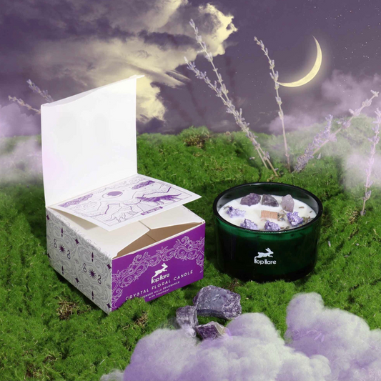 The Moon- Hop Hare Crystal Flower Candle - Amethyst and Lavender