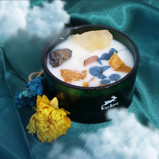 The Sun - Hop Hare Crystal Flower Candle -Citrine and Sodalite -Lemon Horizon