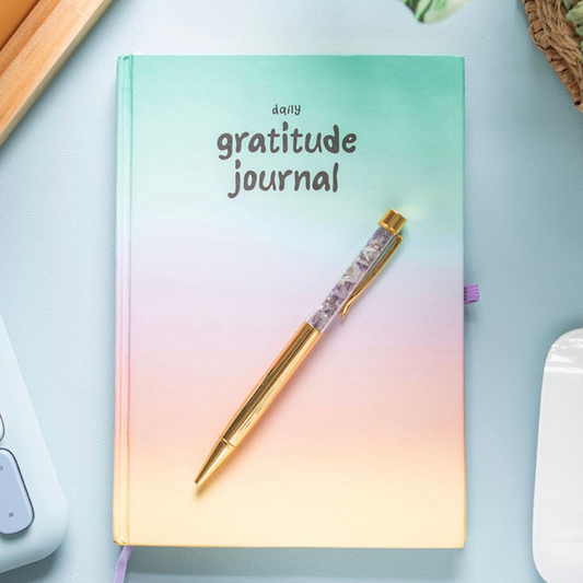 Daily Gratitude Journal with Amethyst Crystal Chip Pen