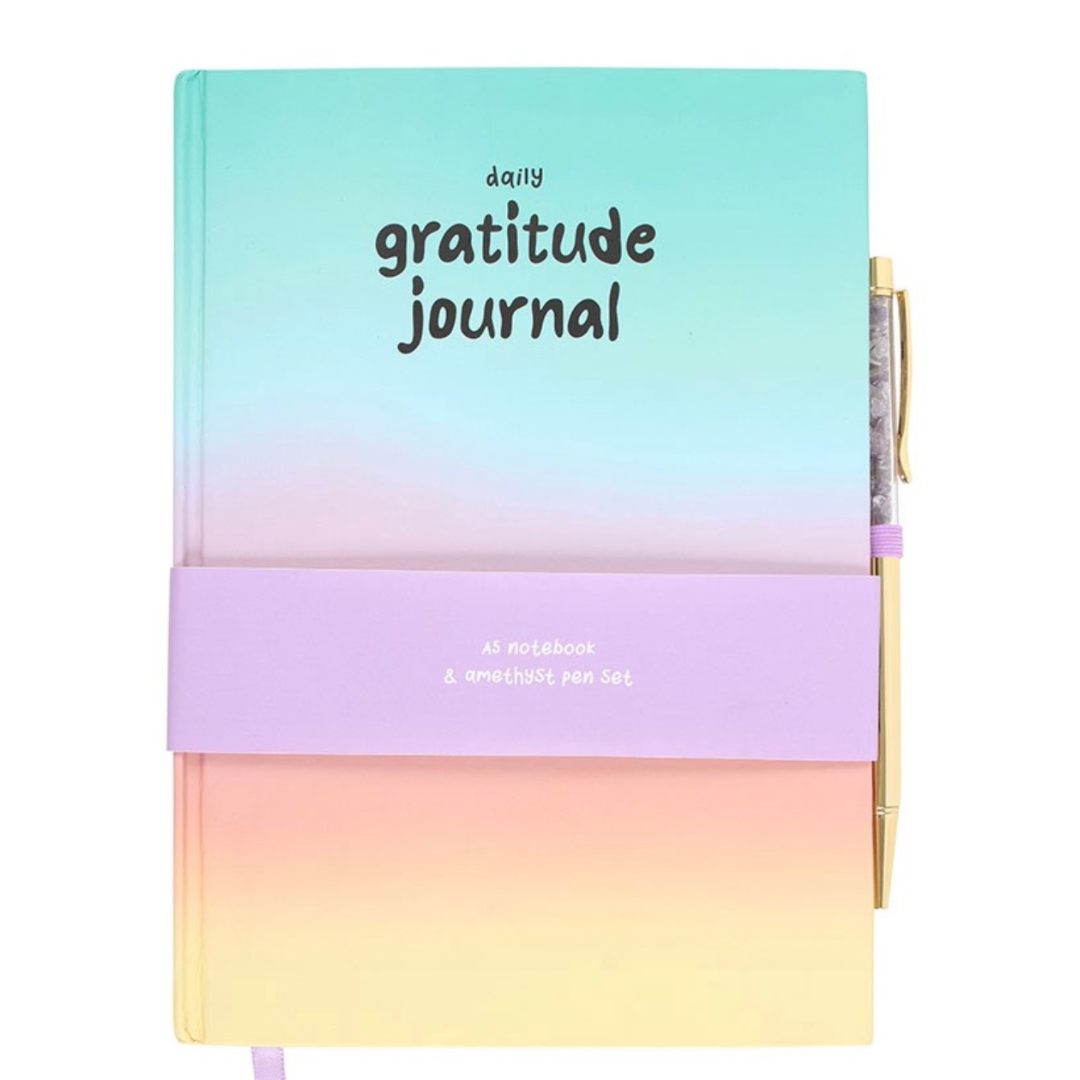 Daily Gratitude Journal with Amethyst Crystal Chip Pen