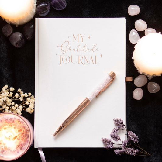 My Gratitude Journal with Rose Quartz Crystal Chip Pen