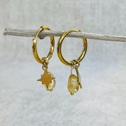 Citrine Crystal Starburst Huggie Hoop Earrings -18kt Gold Plated