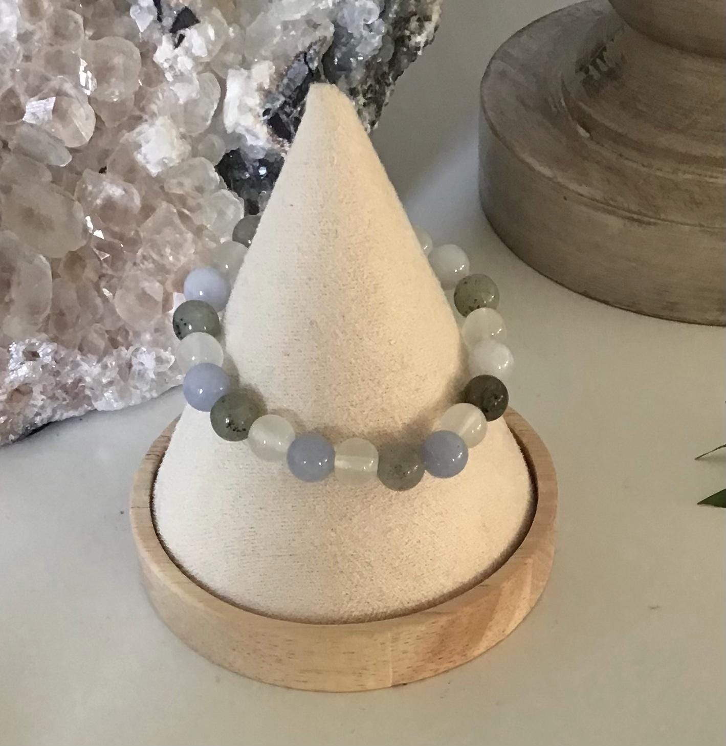 Angelic Harmony Crystal Bracelet -Angelite, White Jade and Labradorite.