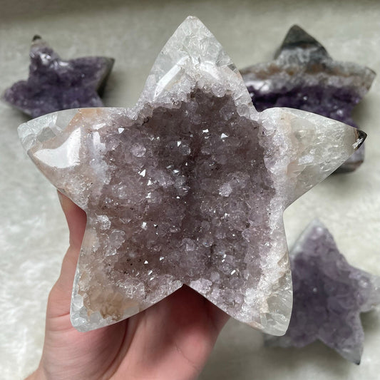 Large Druzy Amethyst Cluster Star Carving
