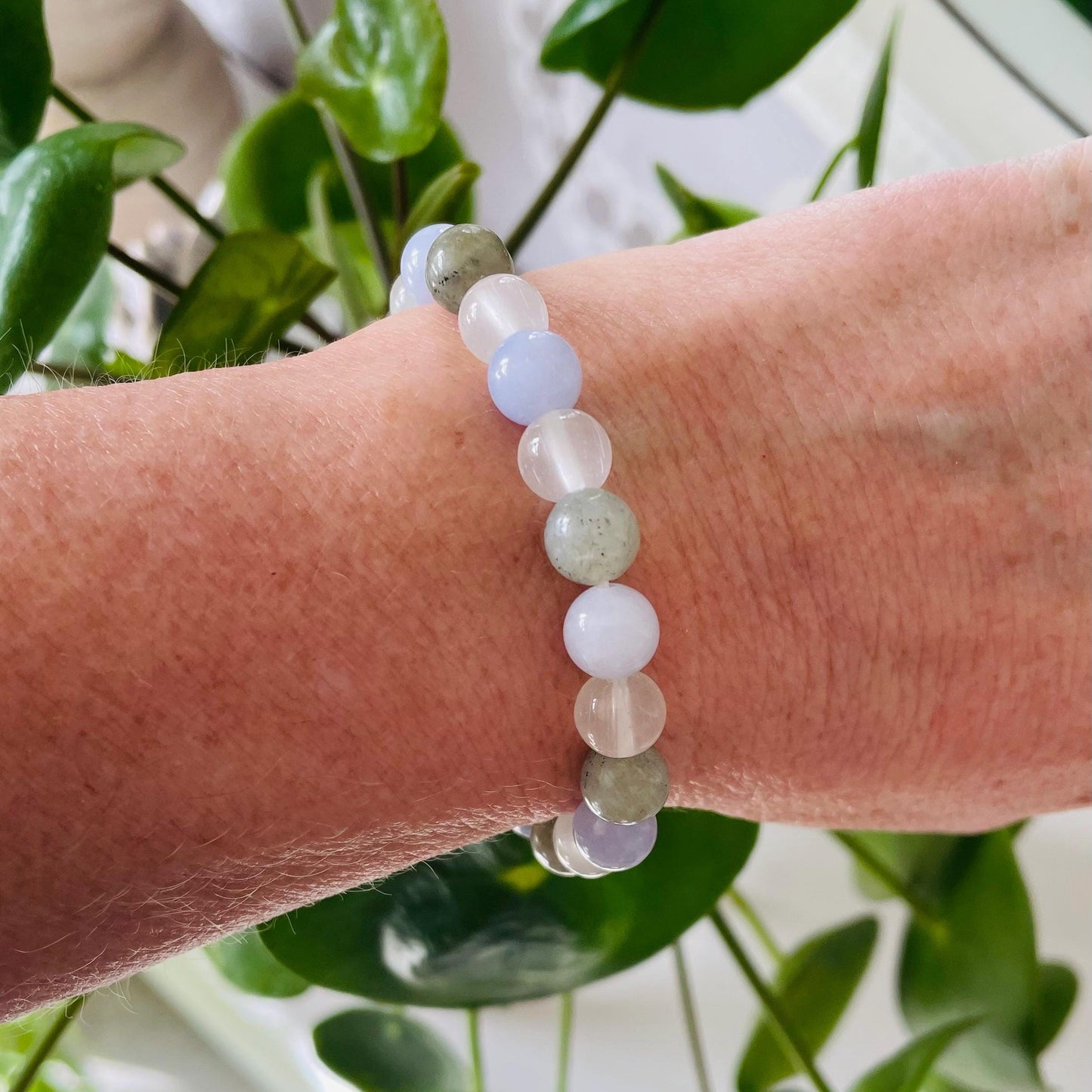Angelic Harmony Crystal Bracelet -Angelite, White Jade and Labradorite.