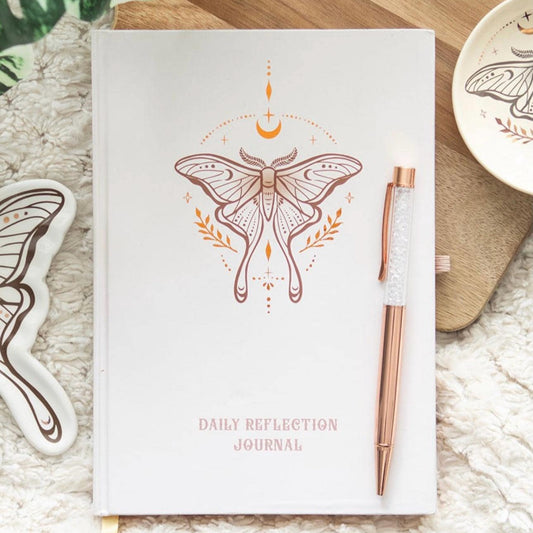 Luna Moth Daily Reflection Journal with Clear Quartz Pen