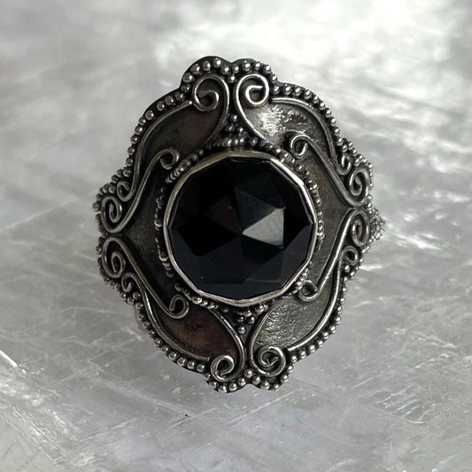 Black Onyx Faceted Sterling Silver Ring